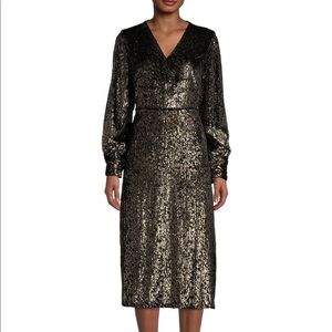 NWT Elie Tahari Black and Gold Velvet Midi Dress
